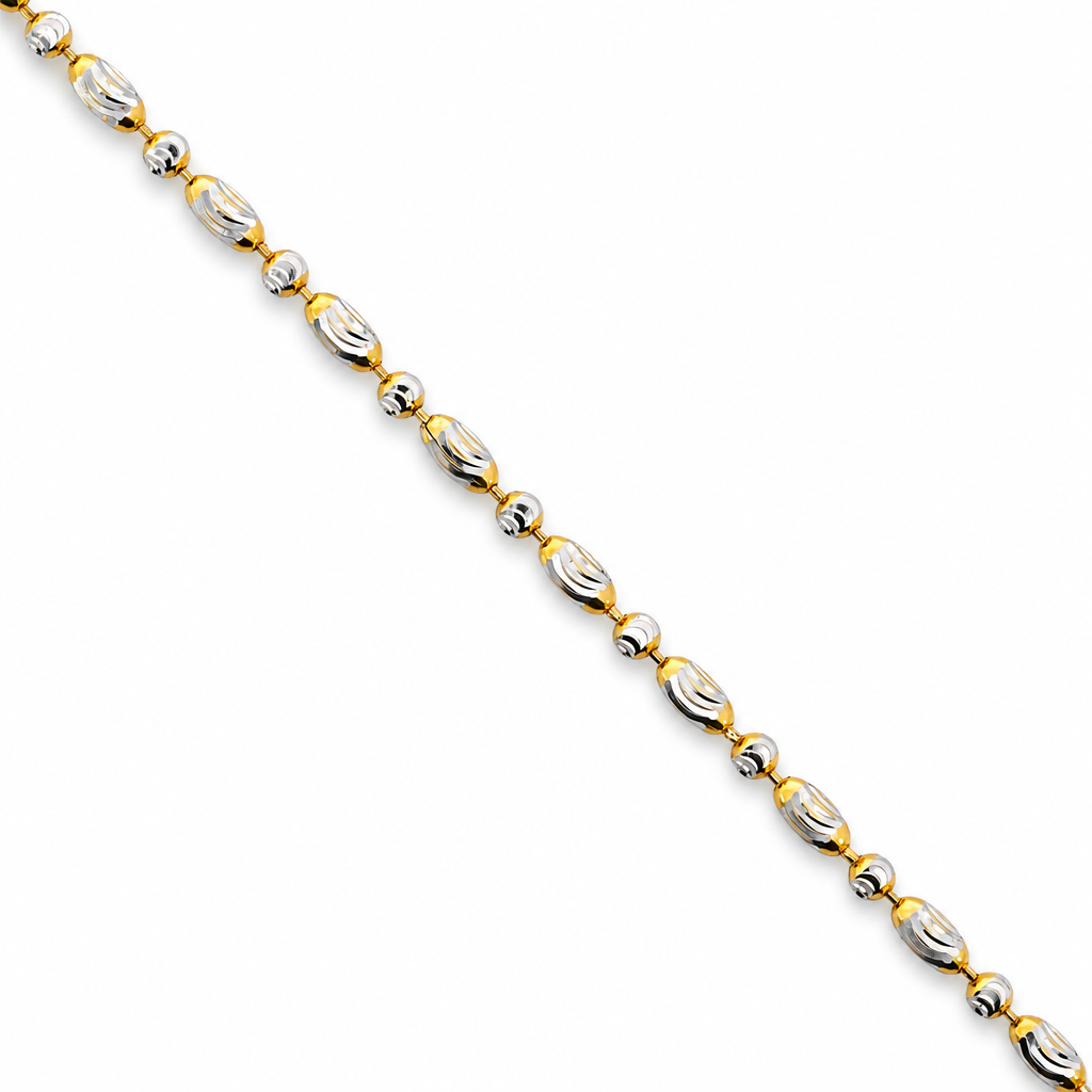 18K Two-Tone Gold Solid Alternating Oval and Round Bead Chain - 20 Inches