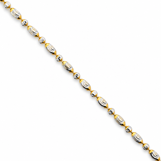 18K Two-Tone Gold Solid Alternating Oval and Round Bead Chain - 20 Inches