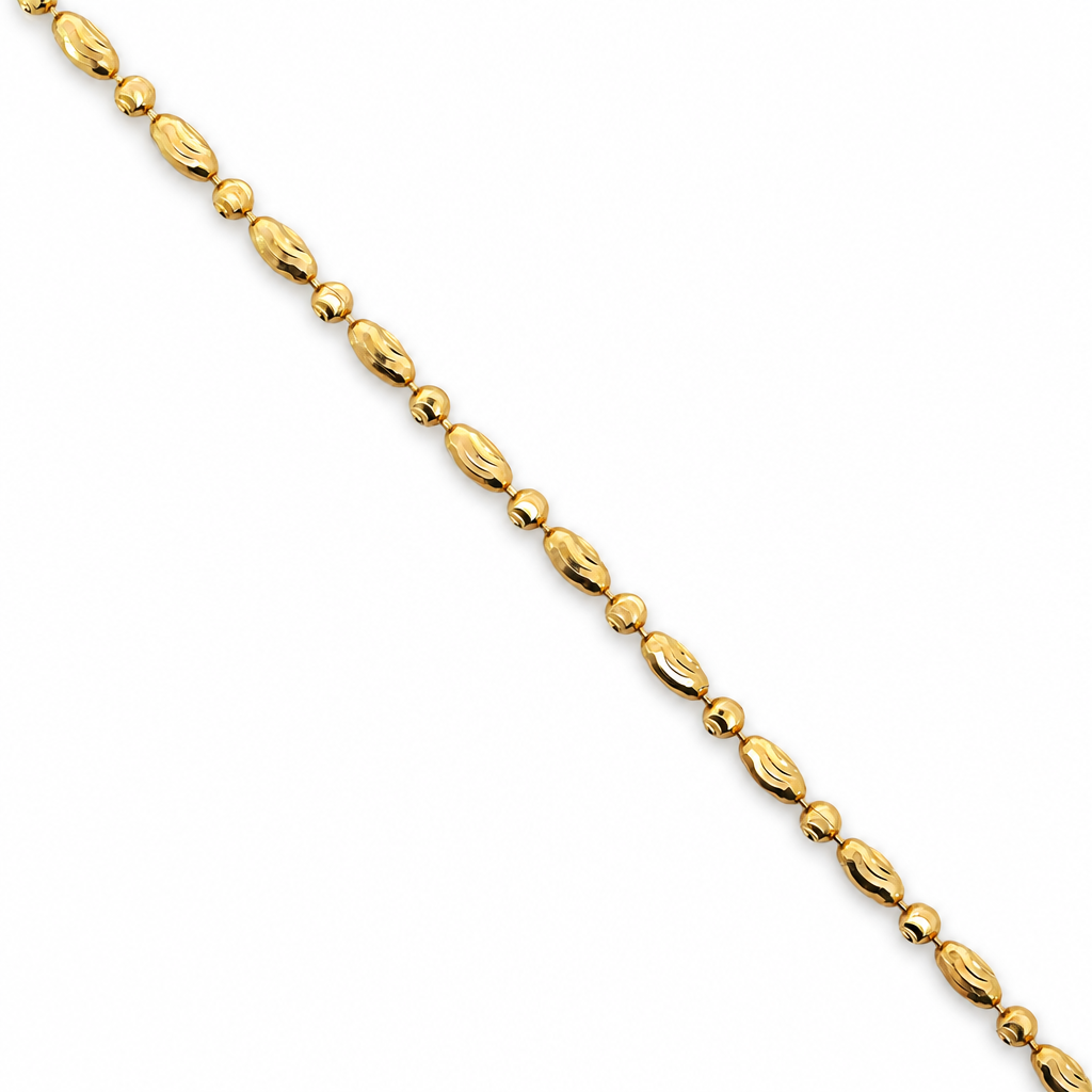18K Yellow Gold Solid Alternating Oval and Round Bead Chain - 20 Inches