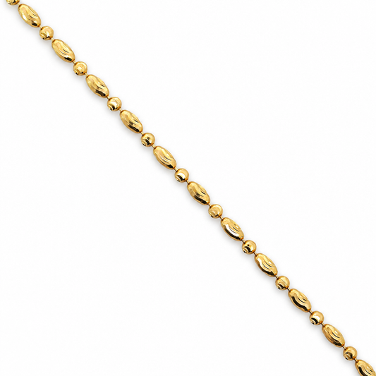 18K Yellow Gold Solid Alternating Oval and Round Bead Chain - 20 Inches