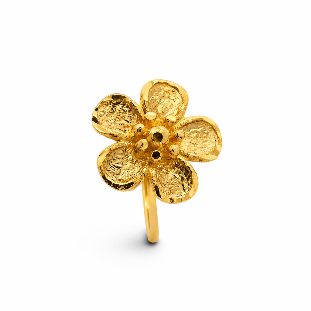 24K Solid Gold 5-Petal Flower Nose Ring Hoop