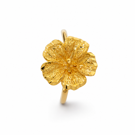 24K Solid Gold 5-Petal Hibiscus Flower Nose Ring Hoop
