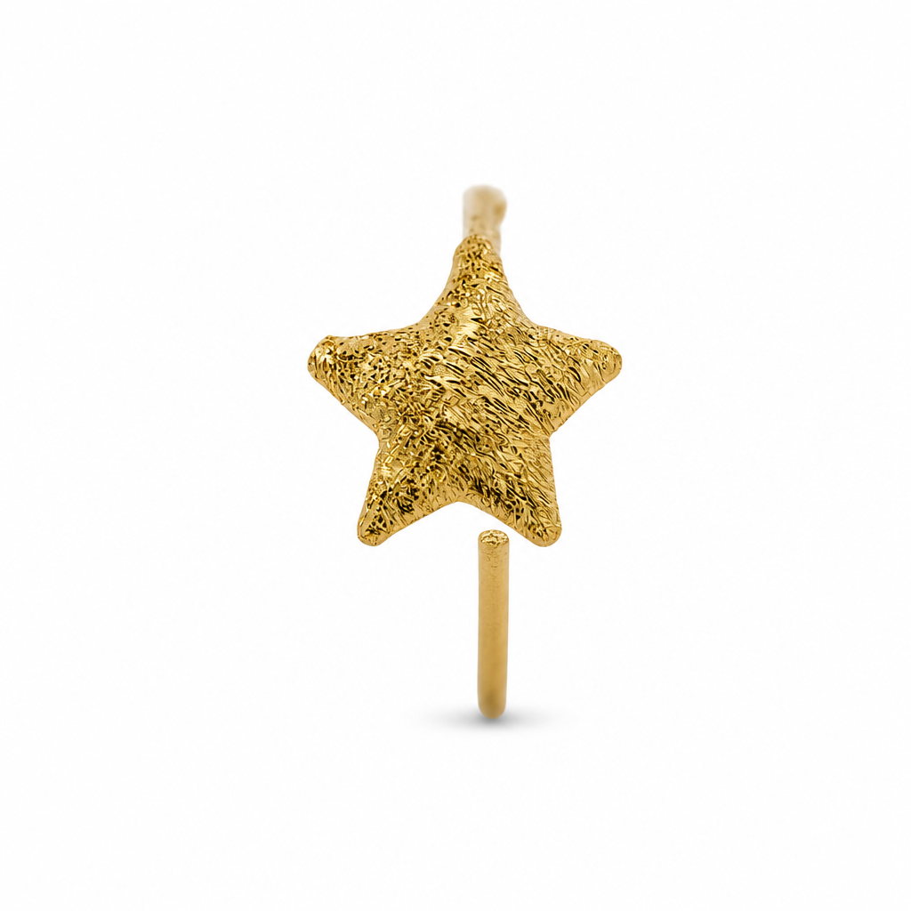 24K Solid Gold Star Nose Ring Hoop
