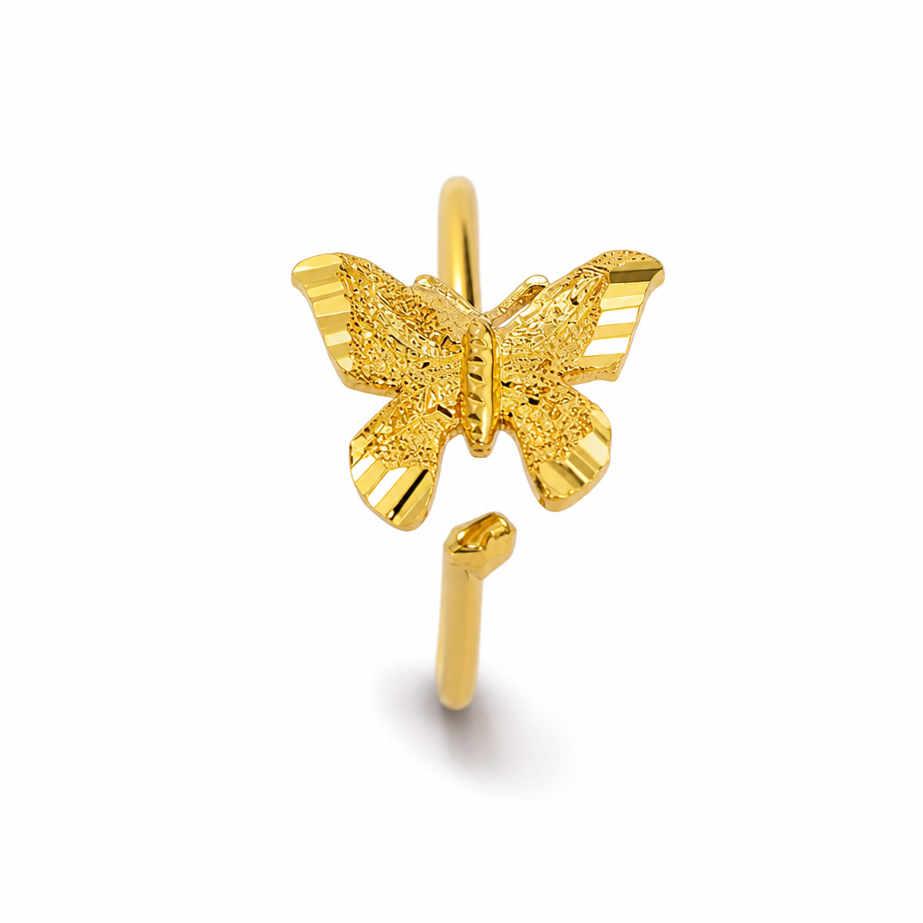 24K Solid Gold Butterfly Nose Ring Hoop