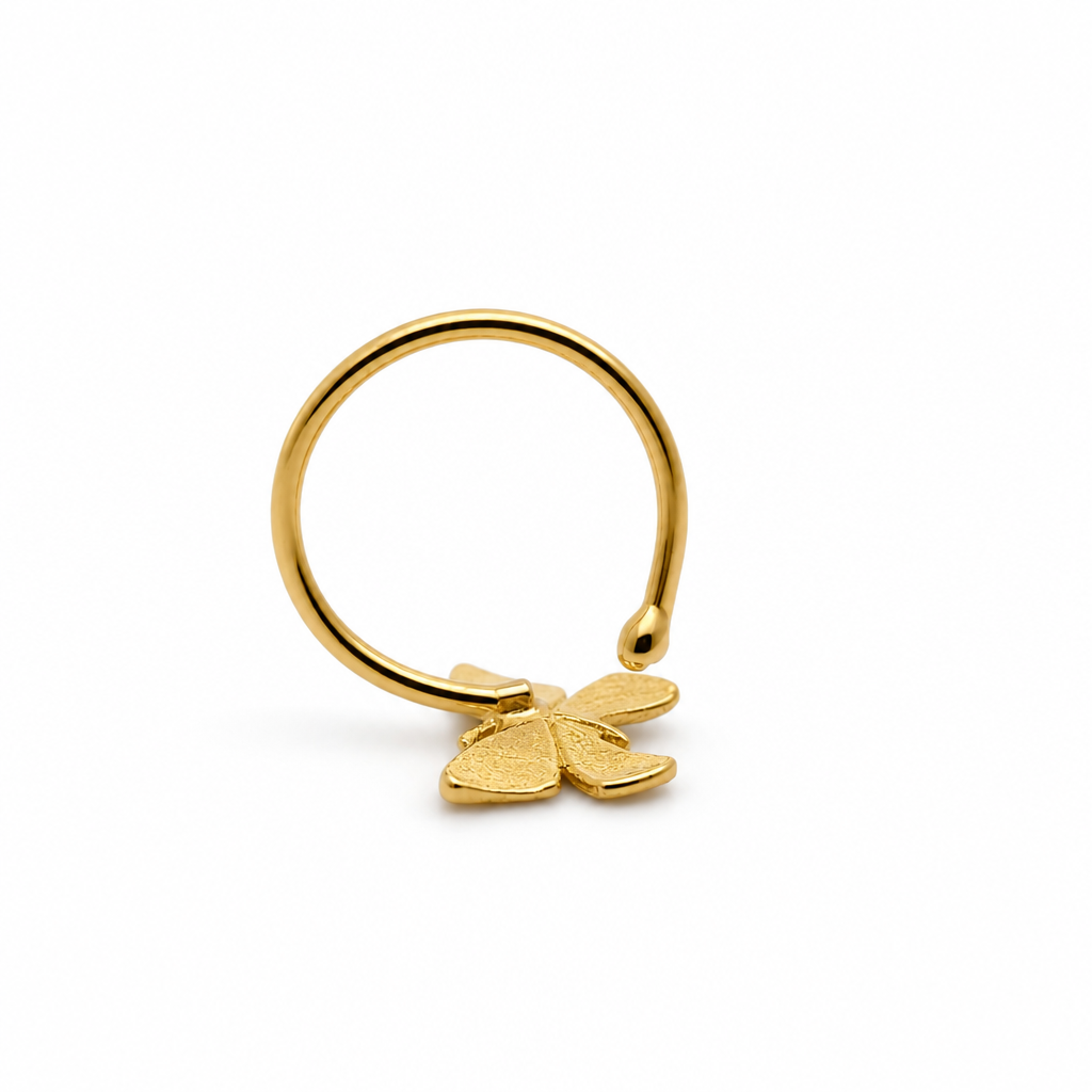 24K Solid Gold Butterfly Nose Ring Hoop
