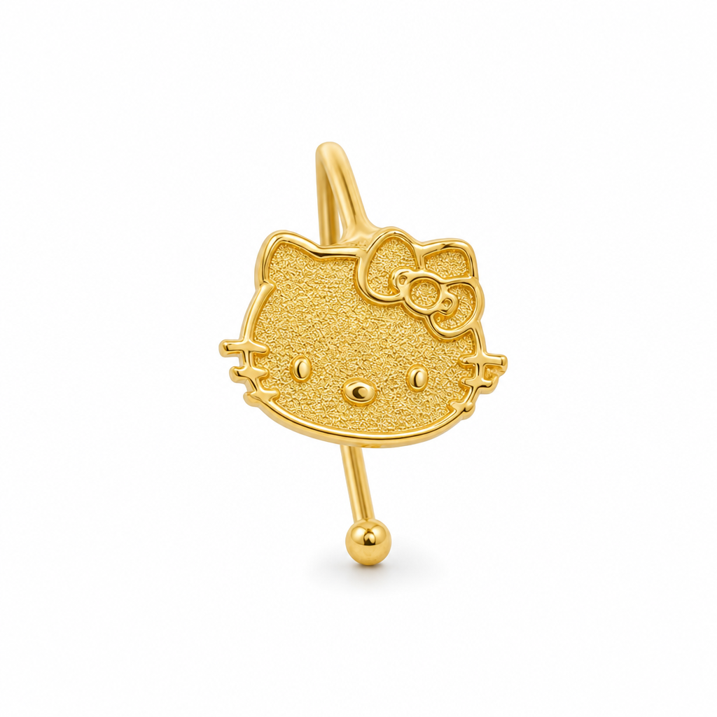 24K Solid Gold Money Kitty Nose Ring Hoop