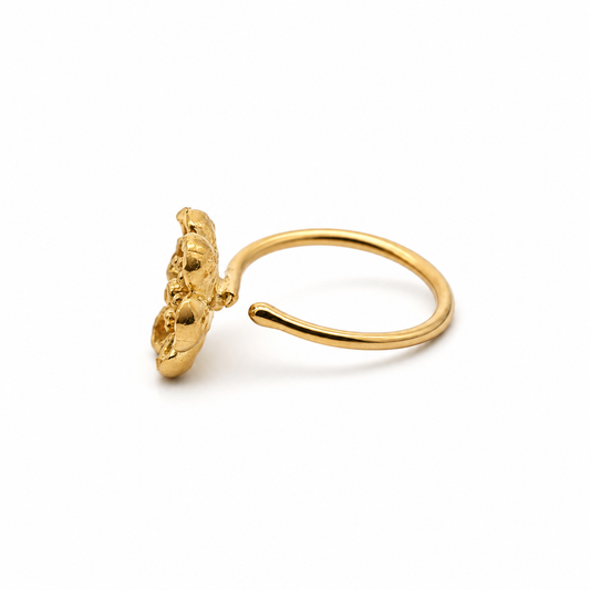 24K Solid Gold 6-Petal Hibiscus Flower Nose Ring Hoop