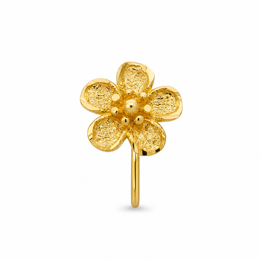 24K Solid Gold Rounded 5-Petal Flower Nose Ring Hoop