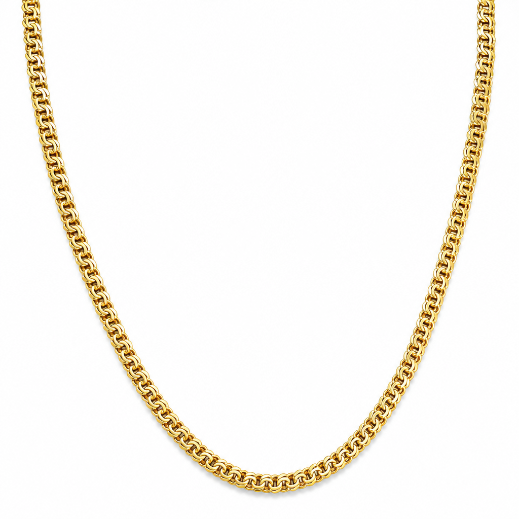 18K Yellow Gold Solid Double Curb Garibaldi Link Chain - 23 Inches
