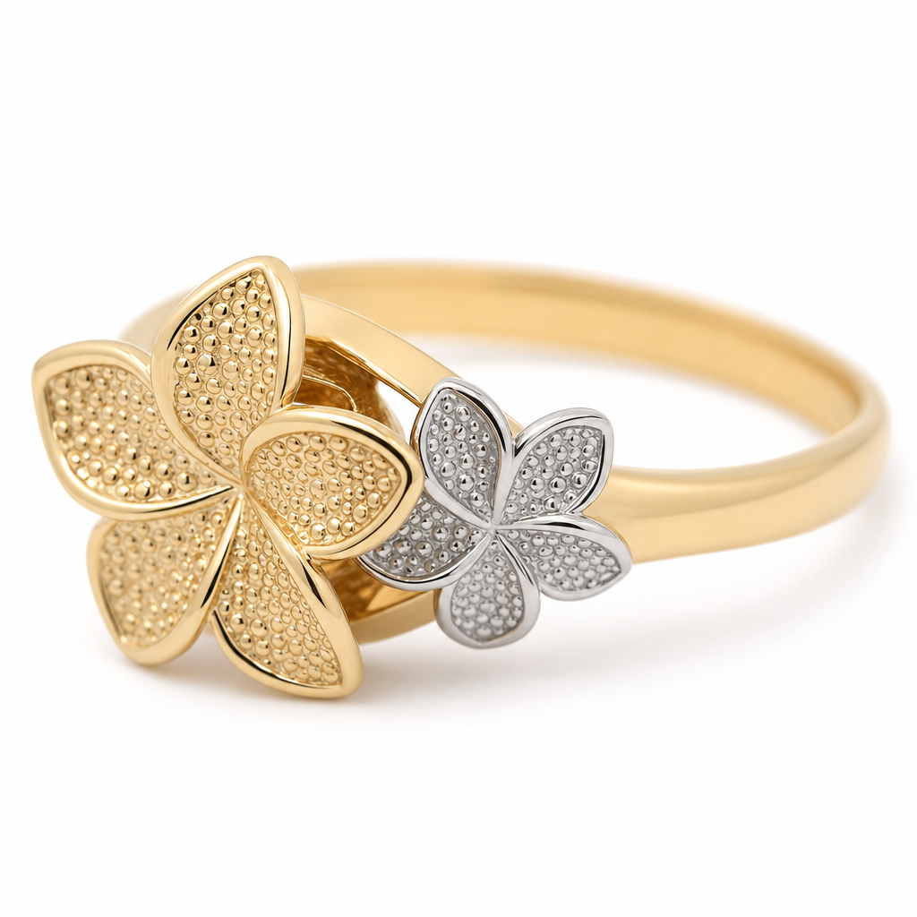 10K Tri-Tone Triple Hibiscus Flower Ring