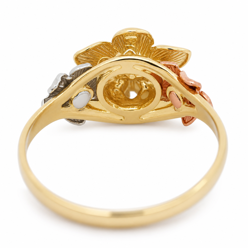 10K Tri-Tone Triple Hibiscus Flower Ring