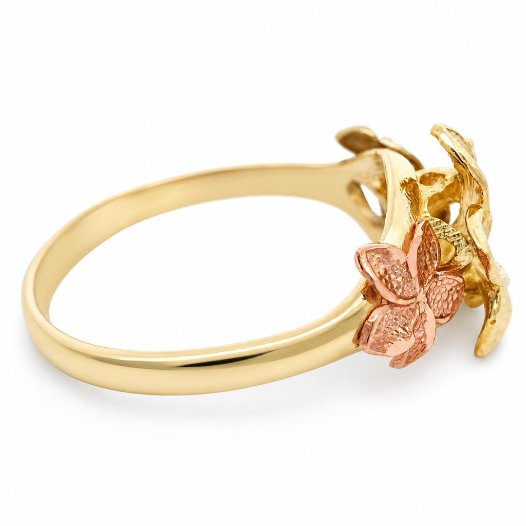 10K Tri-Tone Triple Hibiscus Flower Ring