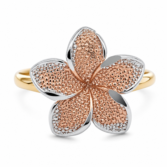 10K Tri-Tone Hibiscus Flower Ring