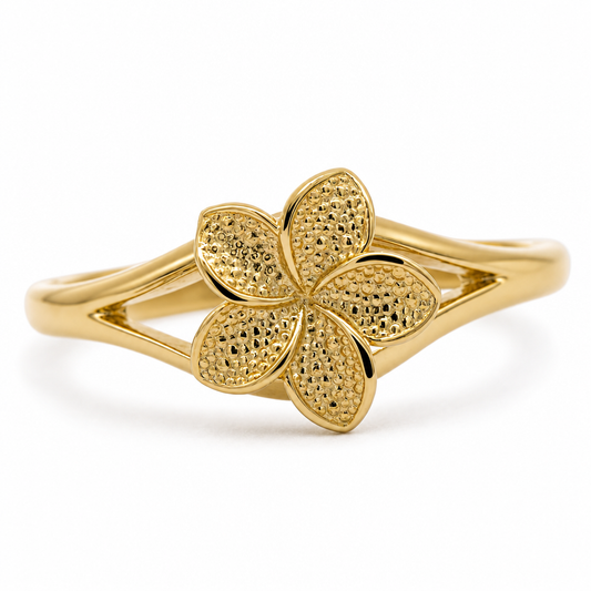 10K Yellow Gold Hibiscus Flower Ring