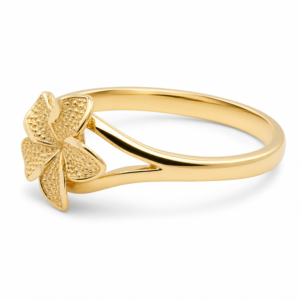 10K Yellow Gold Single Hibiscus Flower Ring