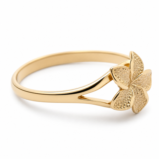 10K Yellow Gold Single Hibiscus Flower Ring