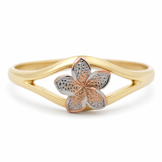 10K Tri-Tone Small Hibiscus Flower Ring