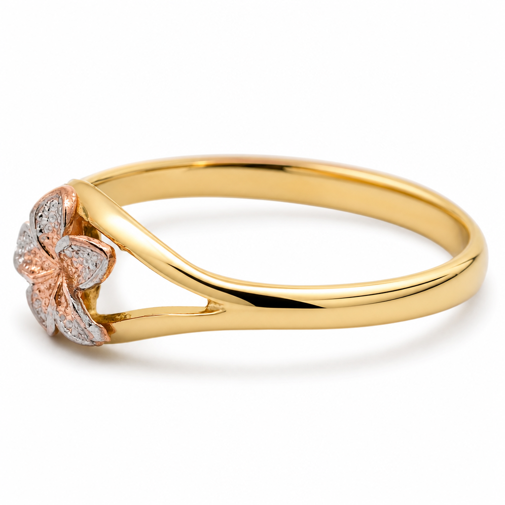 10K Tri-Tone Small Hibiscus Flower Ring