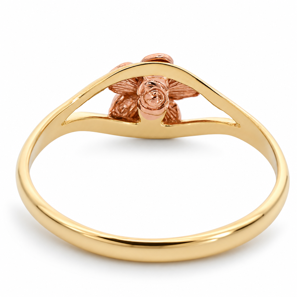 10K Tri-Tone Small Hibiscus Flower Ring