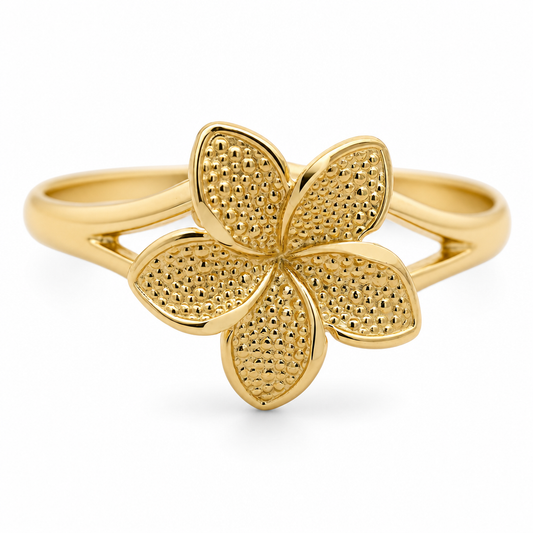 10K Yellow Gold Hibiscus Flower Ring
