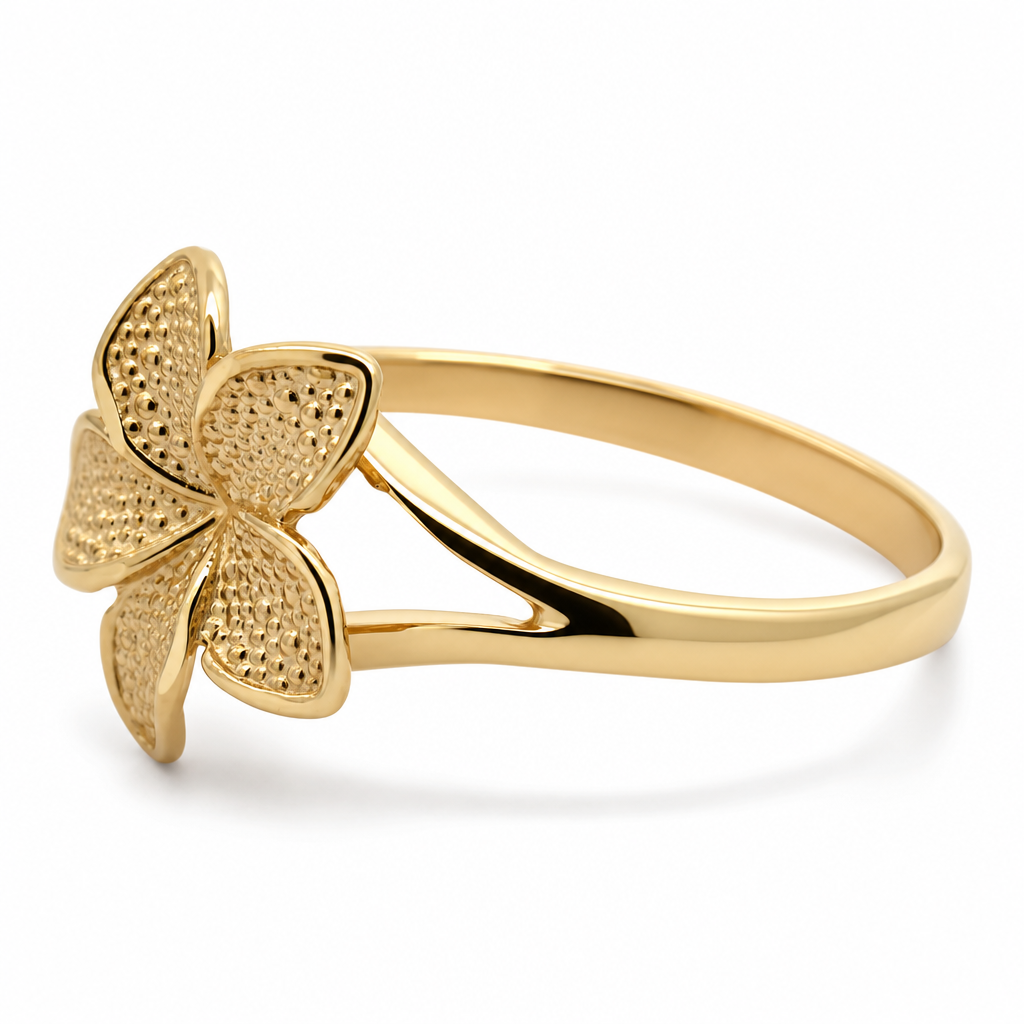 10K Yellow Gold Hibiscus Flower Ring