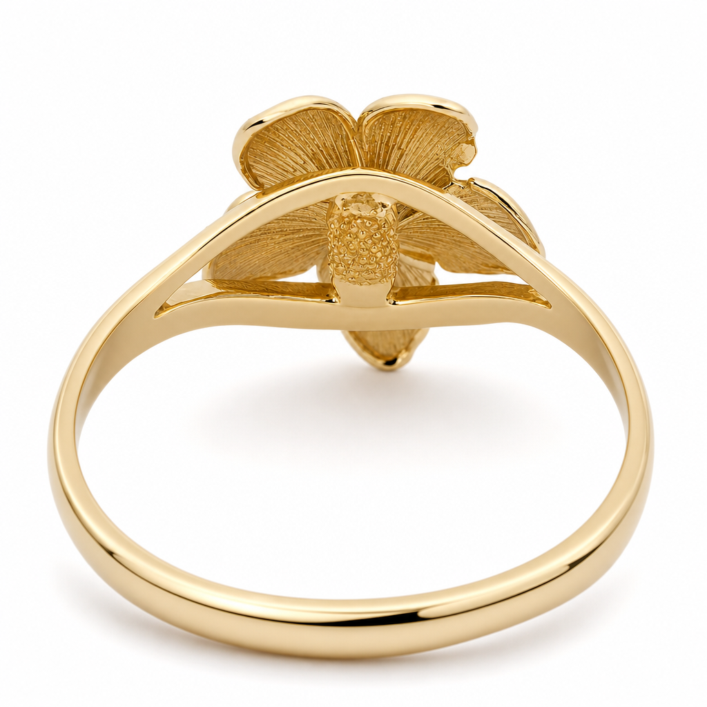 10K Yellow Gold Hibiscus Flower Ring