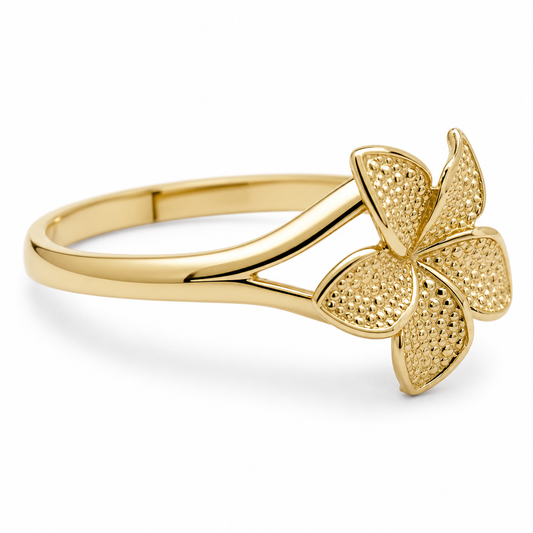 10K Yellow Gold Hibiscus Flower Ring