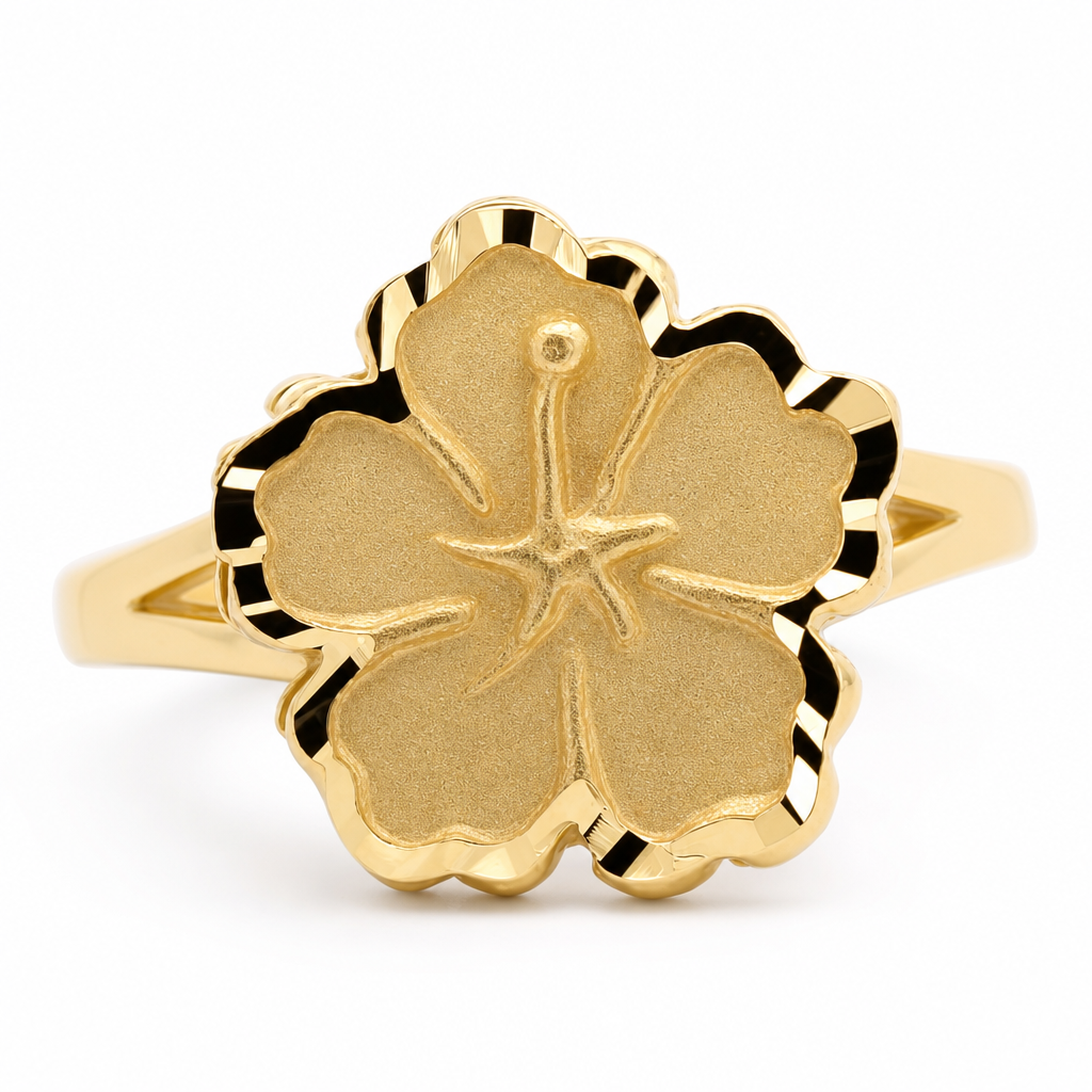 10K Yellow Gold Diamond-Cut 5-Petal Flower Ring