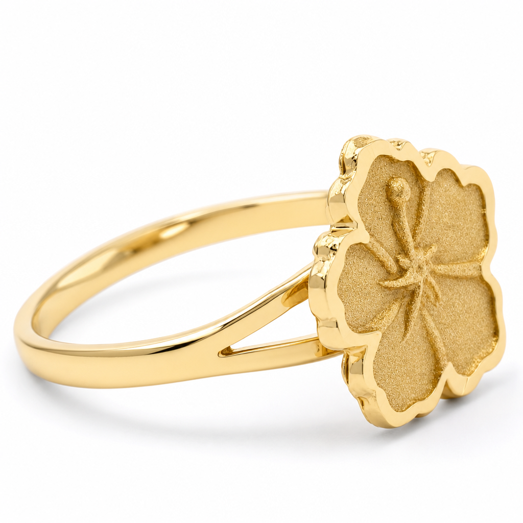 10K Yellow Gold Diamond-Cut 5-Petal Flower Ring