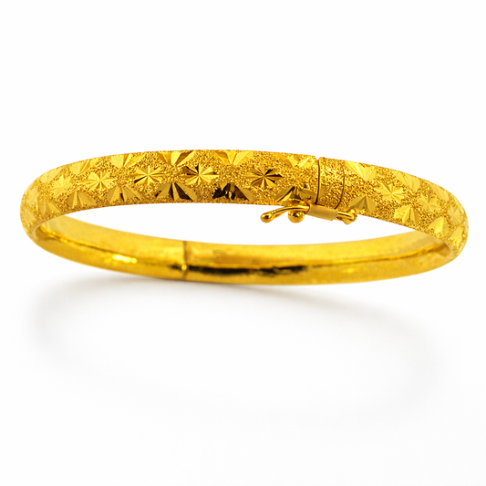 24K Yellow Gold Star Cut Bangle Bracelet