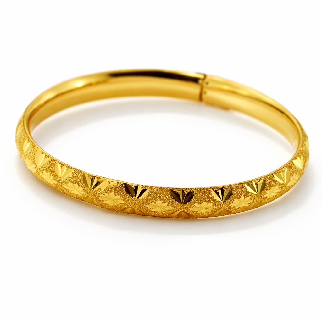 24K Yellow Gold Star Cut Bangle Bracelet