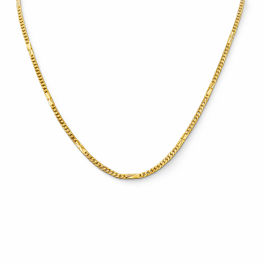 24K Yellow Gold Cuban & Precision Cut Plates Chain Necklace - 18 Inch