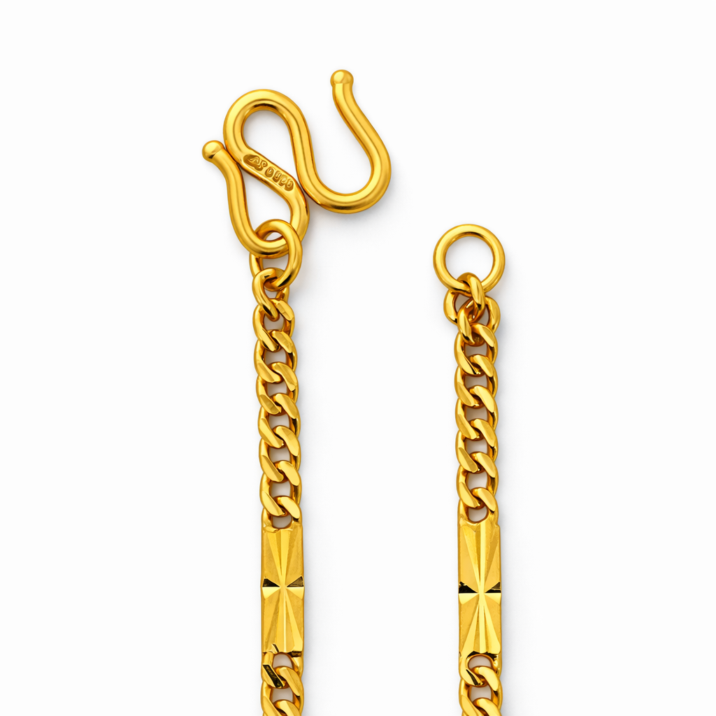 24K Yellow Gold Cuban & Precision Cut Plates Chain Necklace - 18 Inch