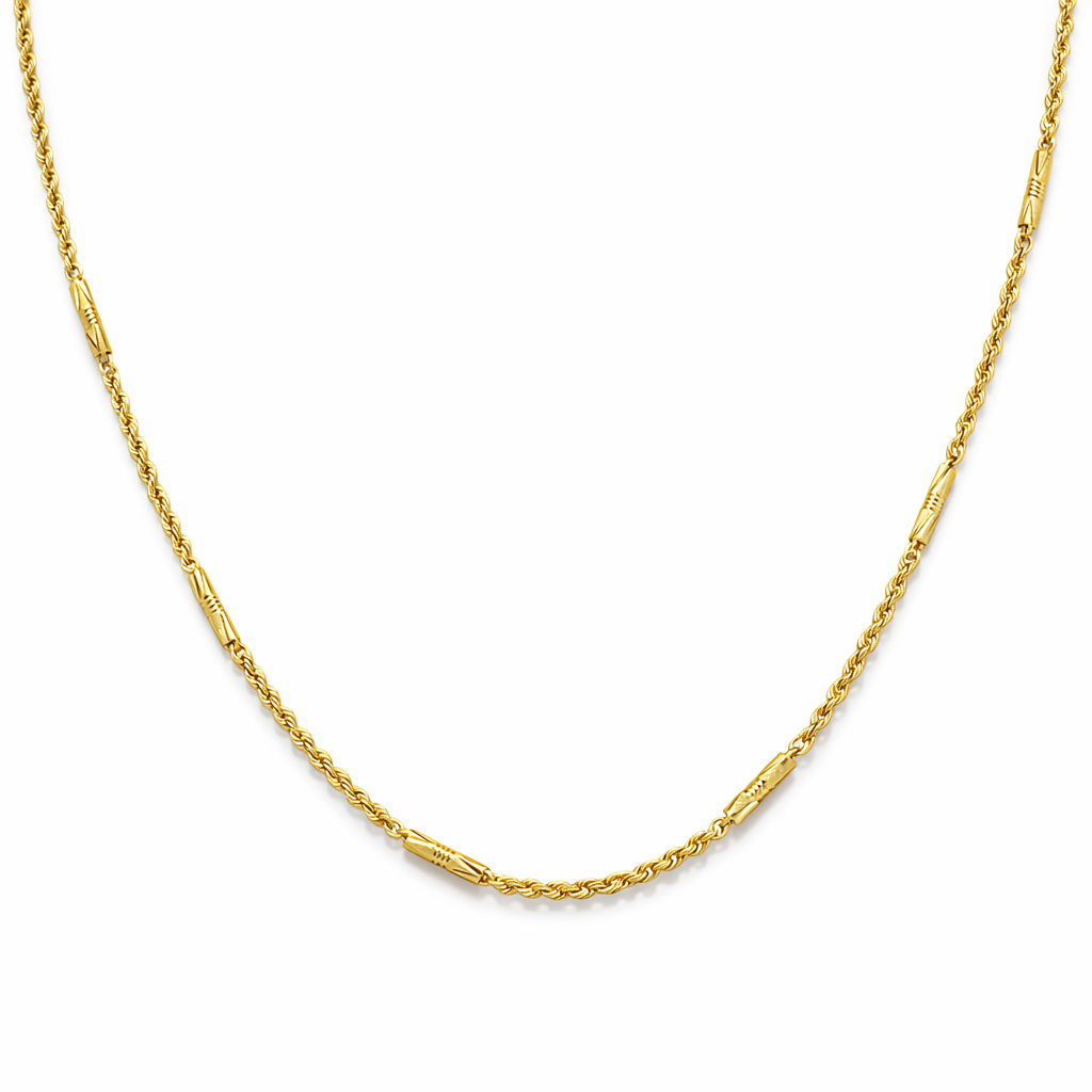 24K Yellow Gold Rope & Barrels Chain Necklace - 18 Inch