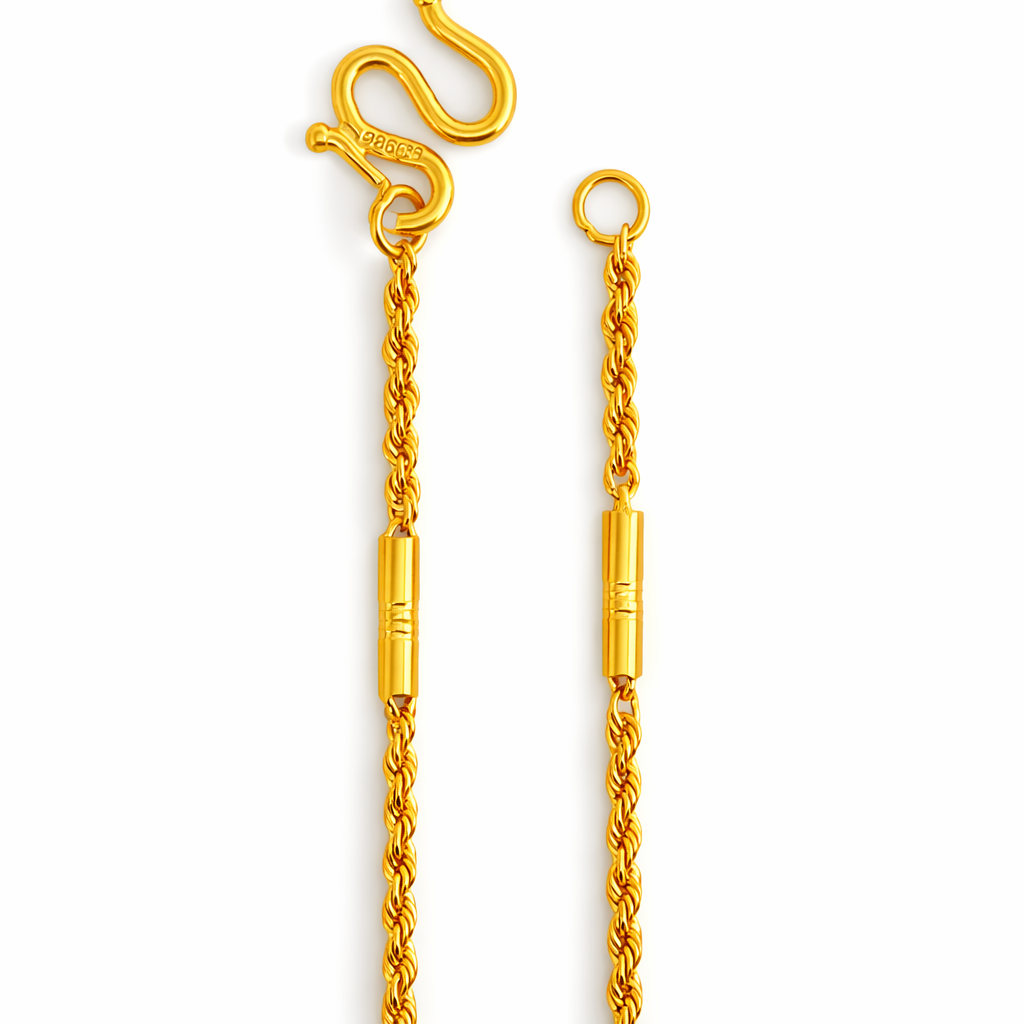 24K Yellow Gold Rope & Barrels Chain Necklace