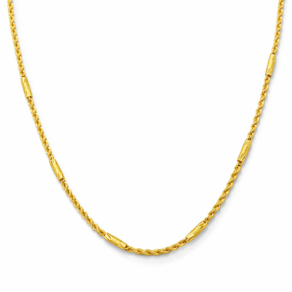 24K Yellow Gold Rope & Barrels Chain Necklace - 18 Inch