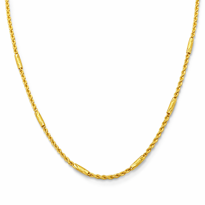 24K Yellow Gold Solid 2.55mm Rope & Barrels Chain - 18 Inches