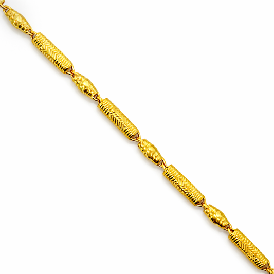 24K Yellow Gold Barrels & Lantern Chain Necklace