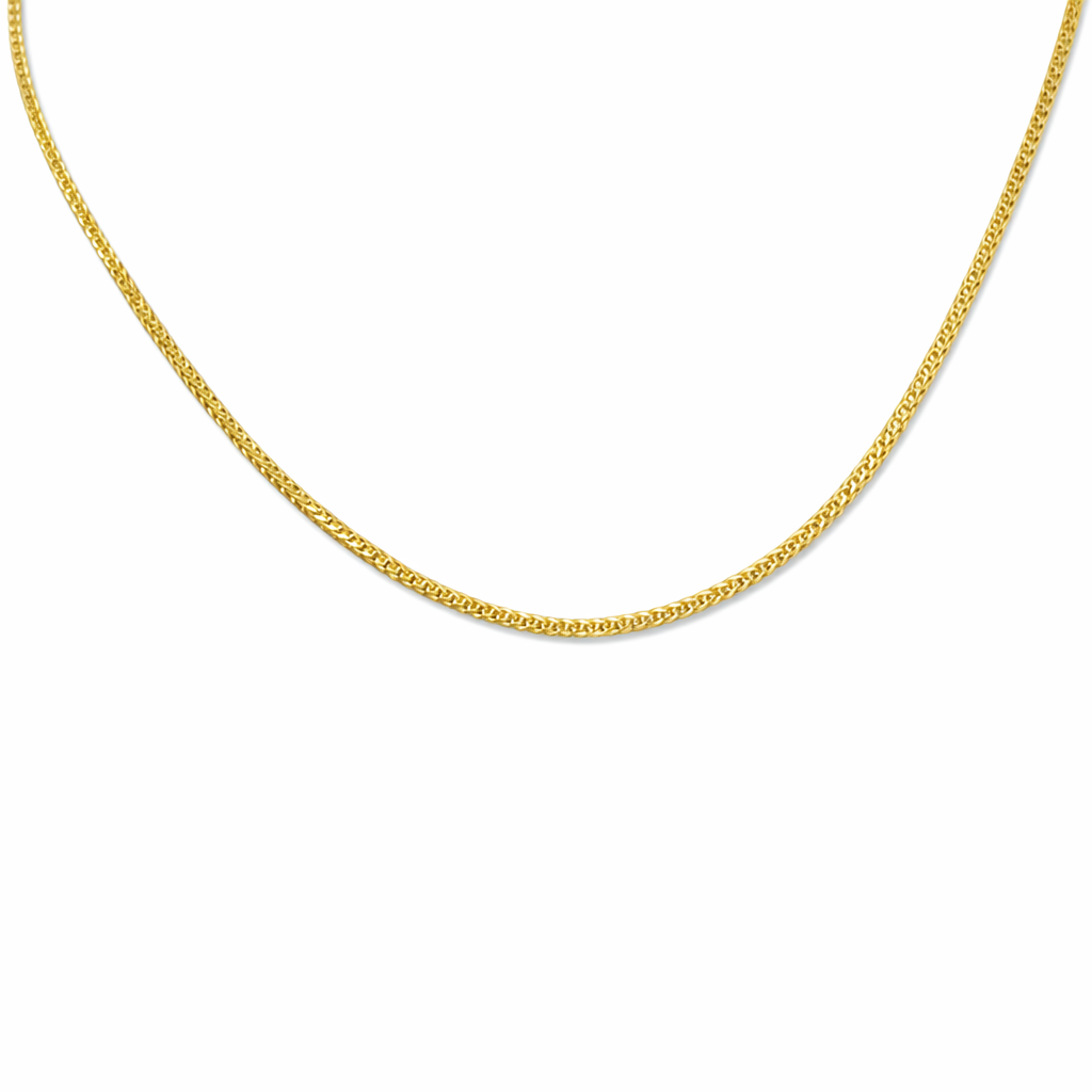 24K Yellow Gold Braided Wheat Chain Necklace - 16 Inch
