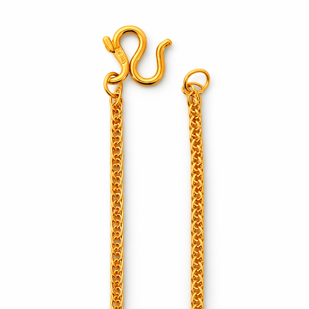 24K Yellow Gold Braided Wheat Chain Necklace - 16 Inch