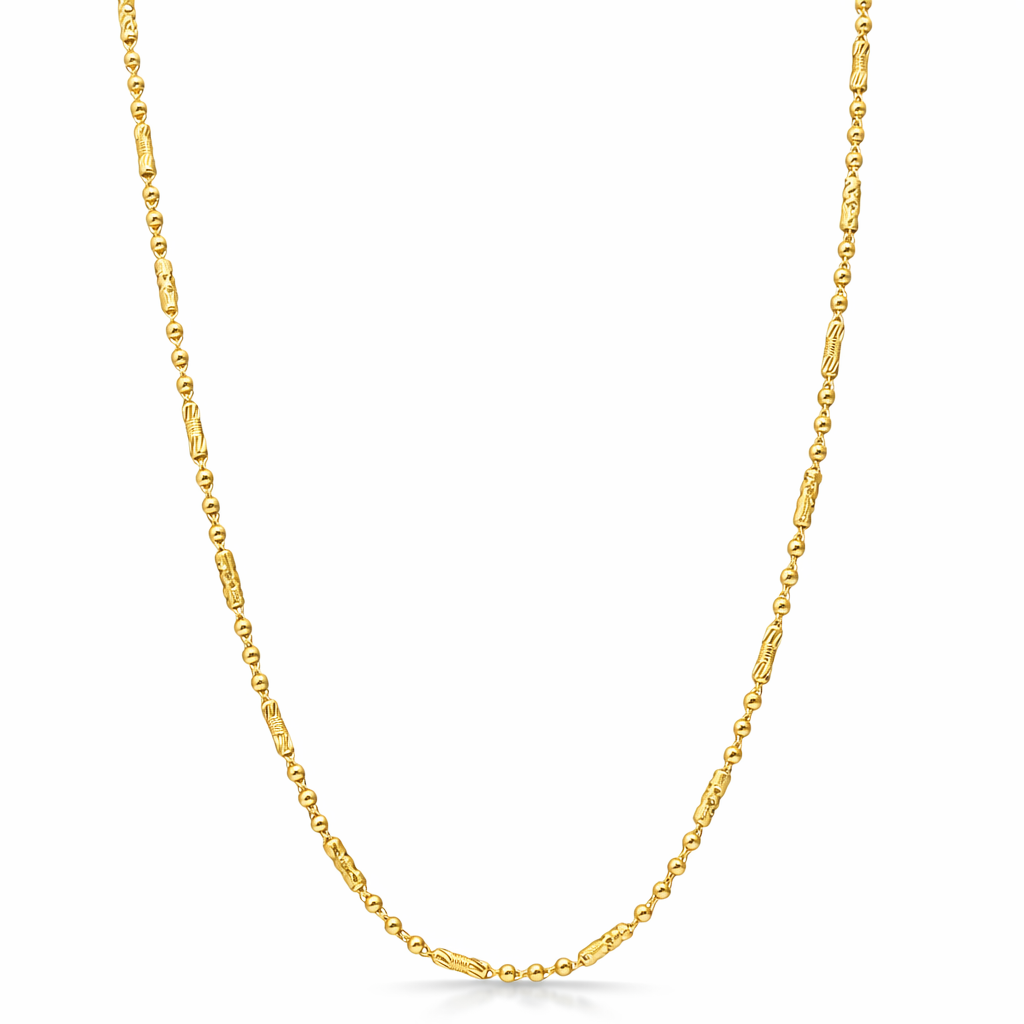 24K Yellow Gold Balls & Lanterns Chain Necklace - 24 Inch