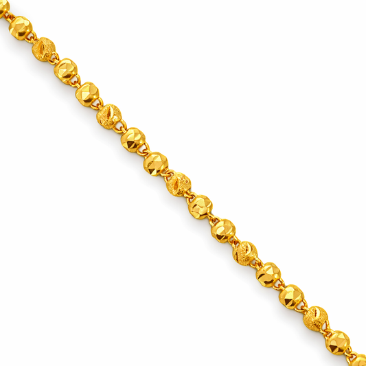 24K Yellow Gold Diamond Cut Beads Chain Necklace - 18 Inch