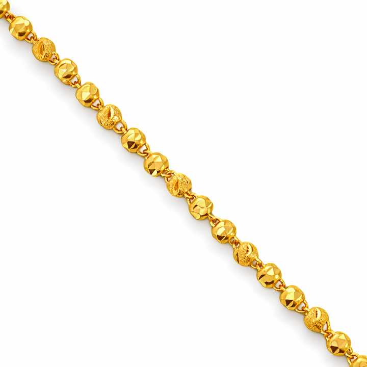 24K Yellow Gold Hollow Diamond Cut Beads Chain - 18 Inches