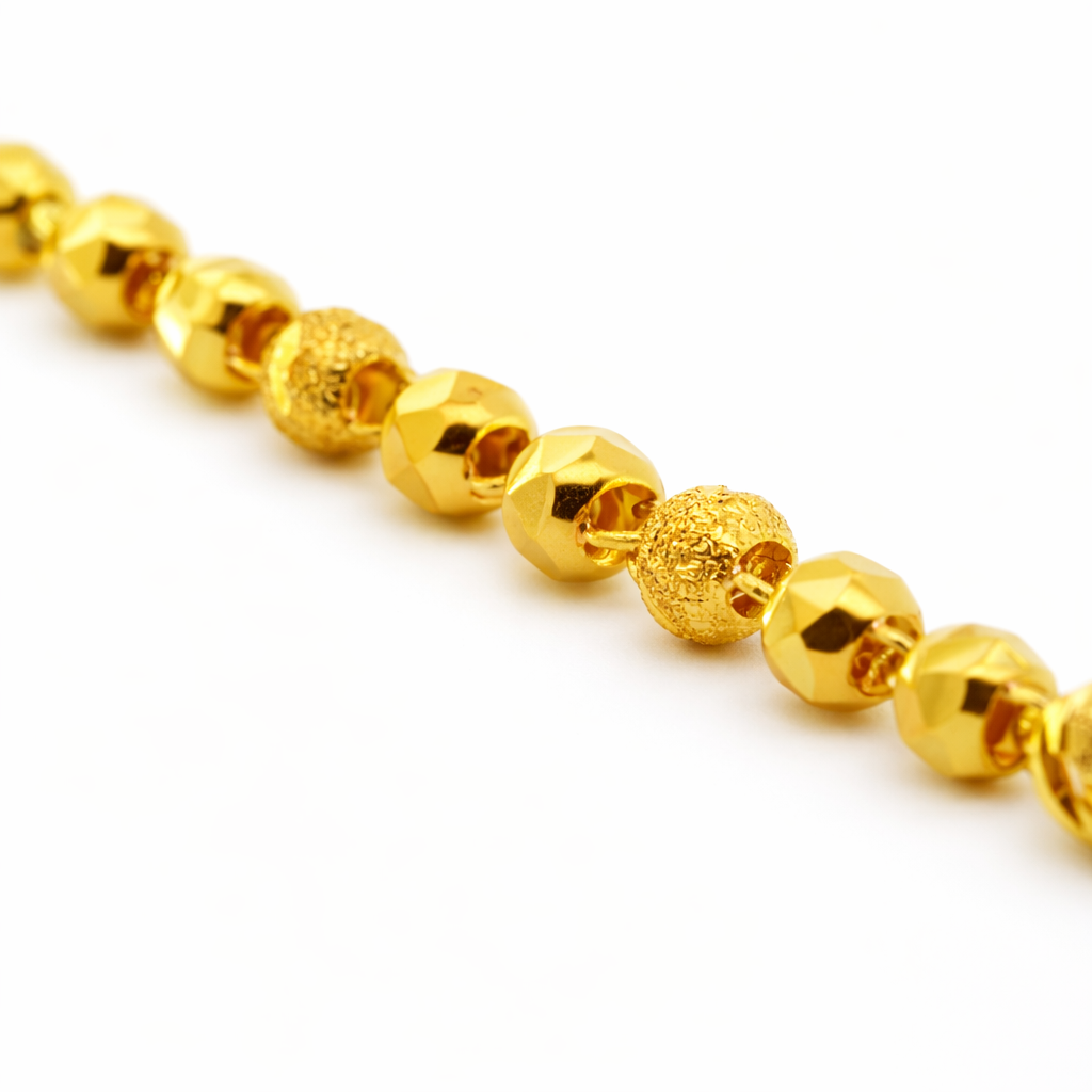 24K Yellow Gold Diamond Cut Beads Chain Necklace - 18 Inch