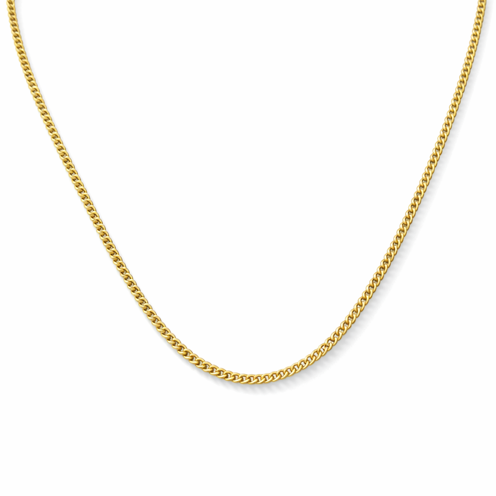 24K Yellow Gold Flat Cuban Chain Necklace - 18 Inch
