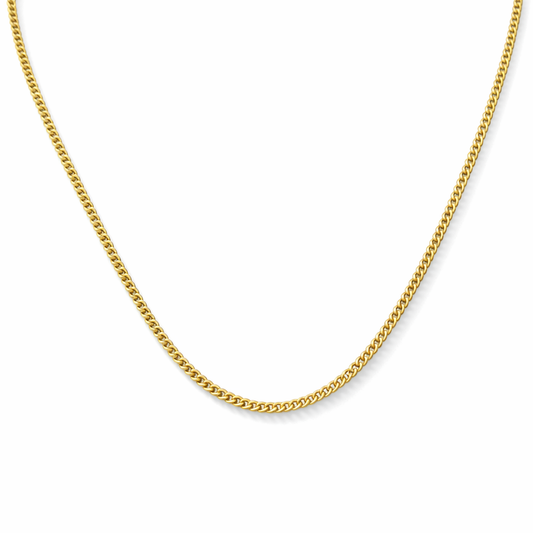 24K Yellow Gold Flat Cuban Chain Necklace - 18 Inch