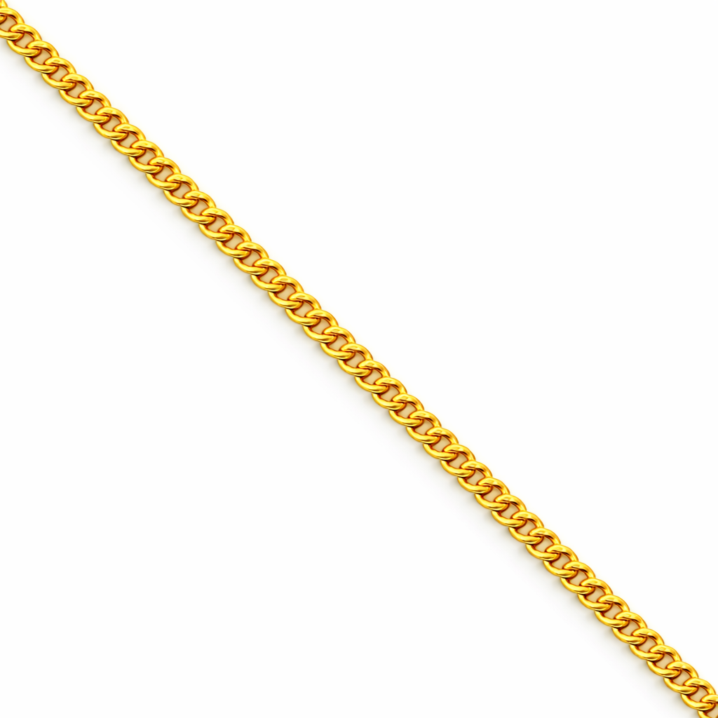 24K Yellow Gold Flat Cuban Chain Necklace - 18 Inch
