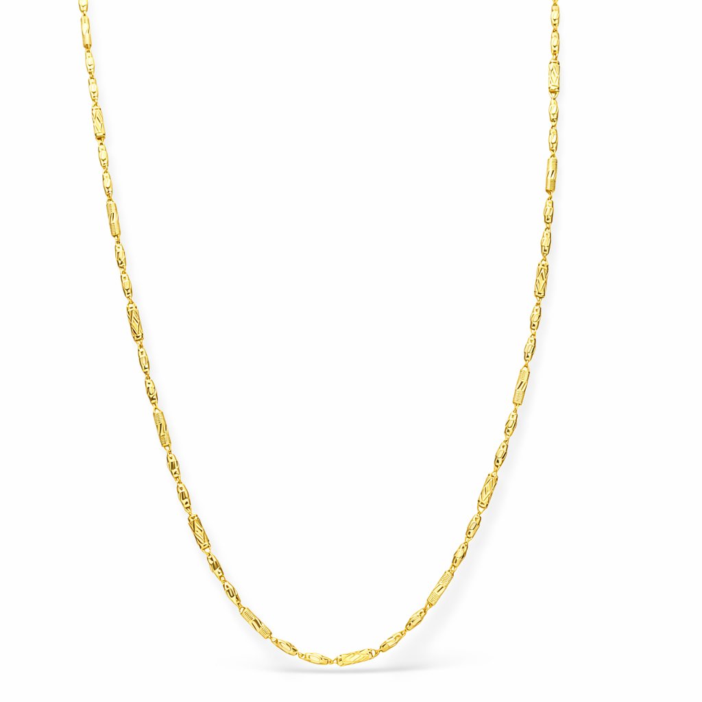 24K Yellow Gold Barrels & Lantern Chain Necklace - 24 Inch