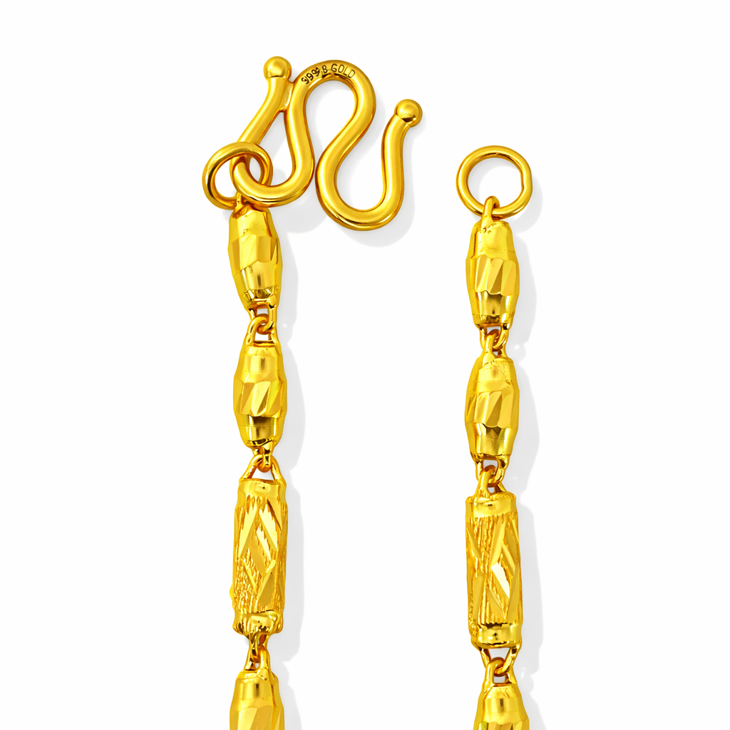 24K Yellow Gold Barrels & Lantern Chain Necklace