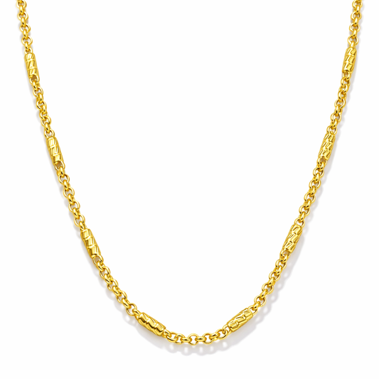 24K Yellow Gold Links & Barrels Chain Necklace - 20 Inch